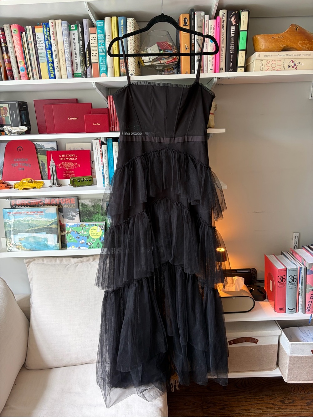 Betsy & Adam Black Tiered Tulle Maxi Dress - Picture 3 of 5